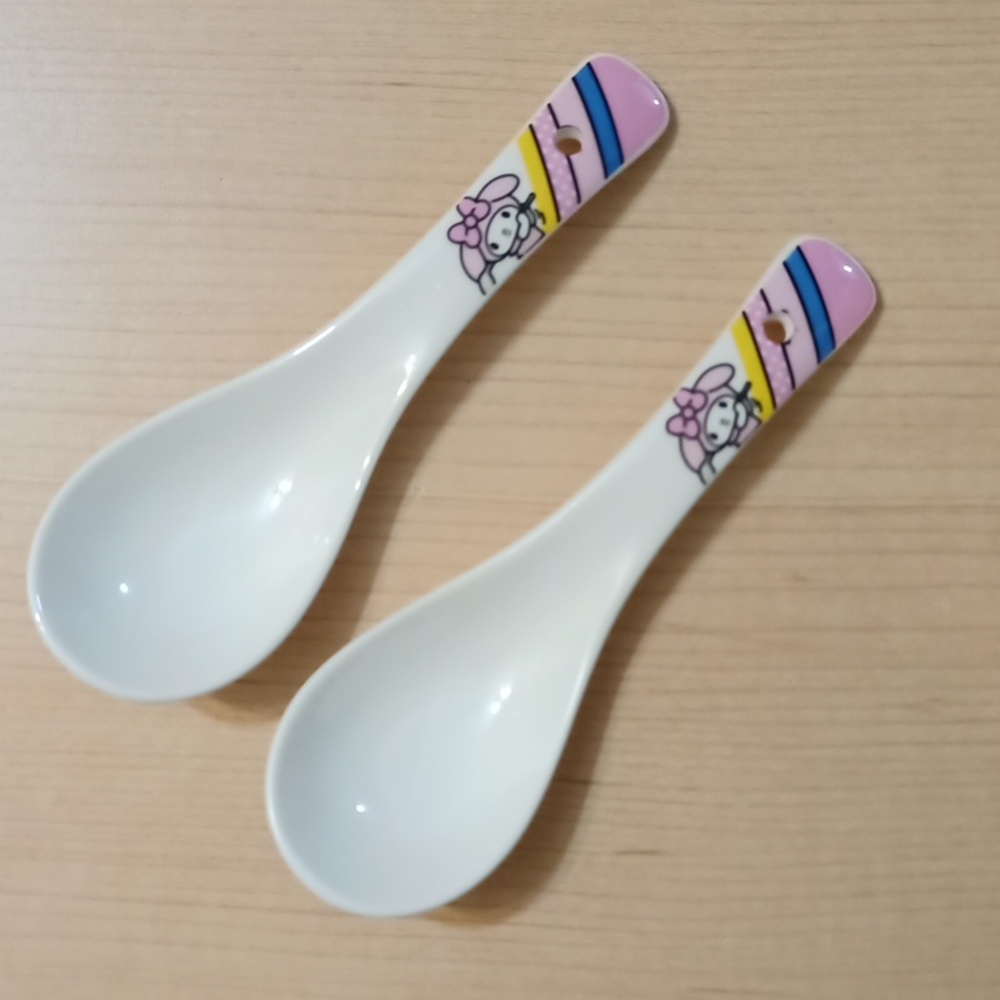 🆕 Set 2 My Melody Ceramic Soup Spoons Noodle Rice